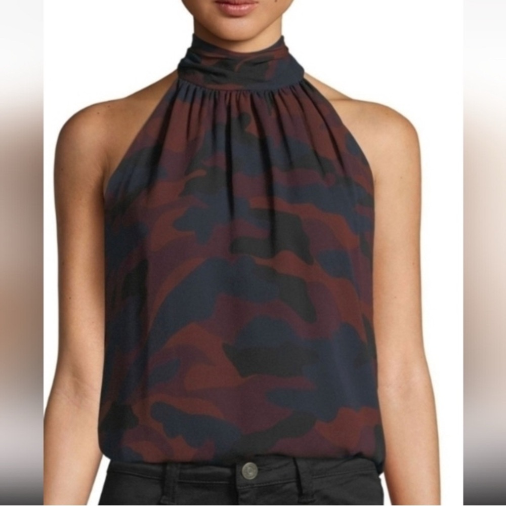 JOIE Erola 100% Silk Halter Top Red Camo‎ Multicolor Blouse
